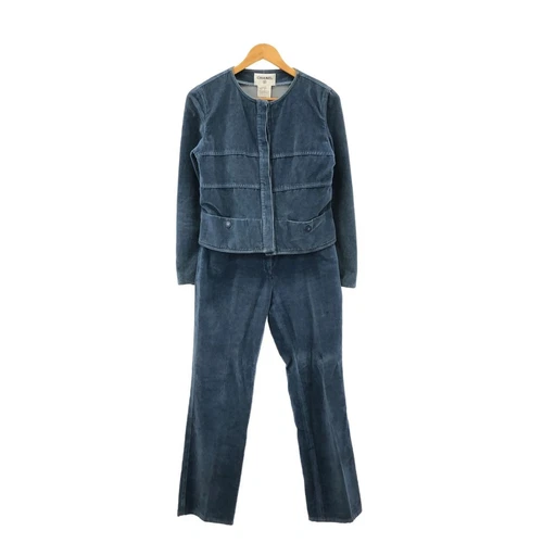 Chanel Velour Setup Pantaloni Giacca Senza Collare Rango B Autentici dal Giappone