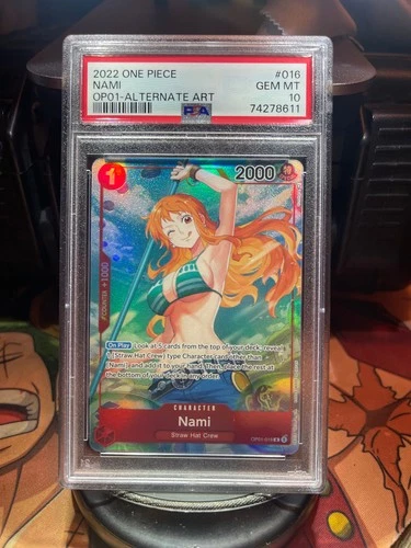PSA 10 PRE ERRATA ALPHA (1st Wave) Nami Parallel OP01-016 Romance Dawn English