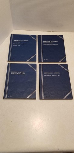 4-Whitman Coin Albums Benjamin Half-Washington Quarter-Jefferson Nickel-Dollar Z