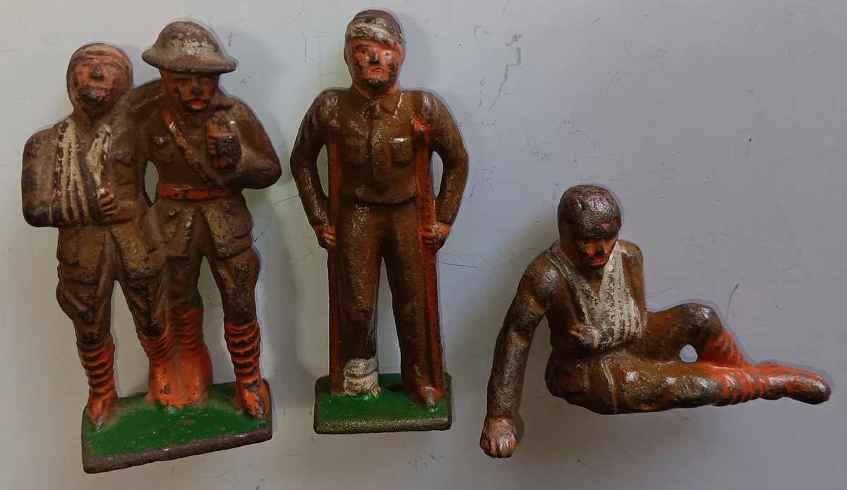 GREY IRON Dimestore Toy Soldiers RARE #G105,G98 &G104 WOUNDED Barclay