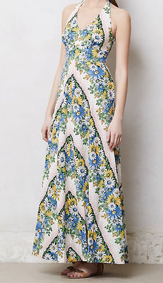 Postmark Halter Floral Soraya Maxi Dress Size 0, 2 Blue Motif NW  ANTHROPOLOGIE T