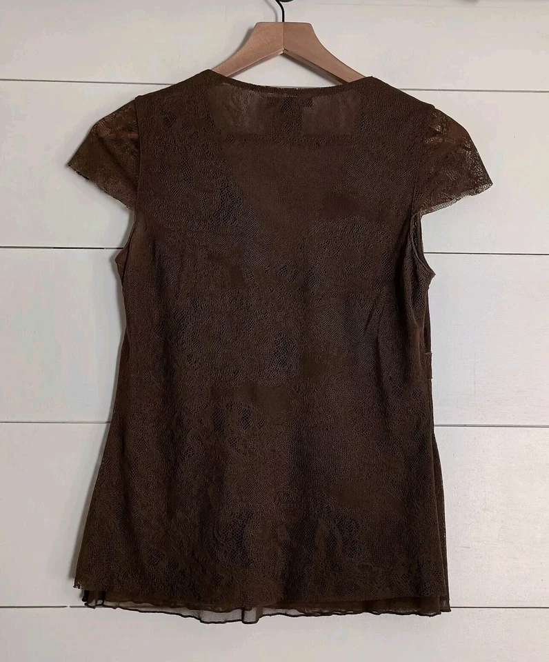 Женская кукла Y2K Whimsigoth Boho Fairygrunge Топ Коричневая Зеленая Сетка Размер Small - Изображение 4 из 4