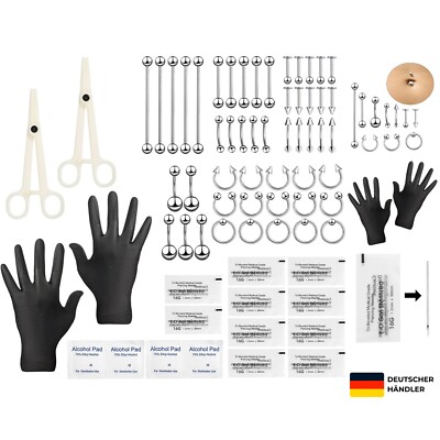 60 Stück Piercing Kit Set Zum Selber Stechen,Lot Edelstahl Knorpel Helix Daith