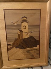 Vintage Wooden Hudson River Inlay Lighthouse Rock Signed Nelson 260