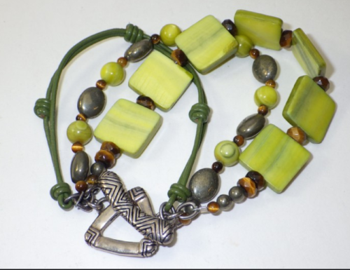 Silpada Bracelet B1132 Green Mother of Pearl Leather Pyrite Tiger Eye - Picture 11 of 12