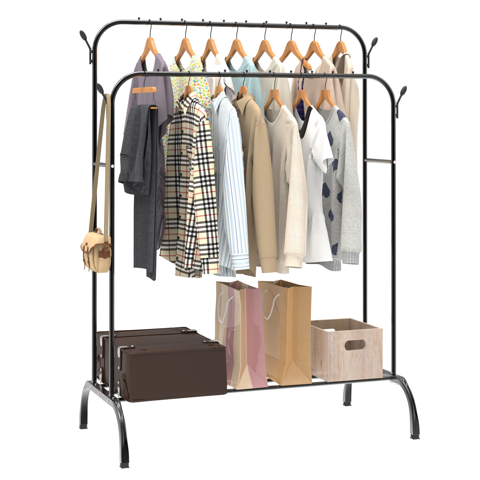 Clothes Rail Garment Shoe Rack Display Stand Storage Shelves with Hanging Hooks