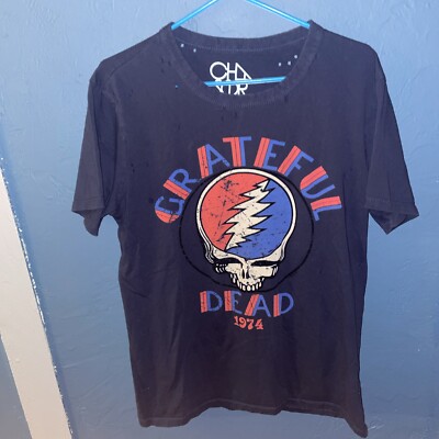 Chaser Men s Grateful Dead Lightning Bolt 1974 Tour Tee Torn Design Look E