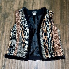 Y2k 90s Mix Media Animal Print Faux Fur Open Vest Size M Phobe Buffay