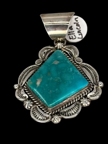 ELLA LINKIN E M LINKIN- STERLING SILVER TURQUOISE PENDANT -NAVAJO N A Turquoise