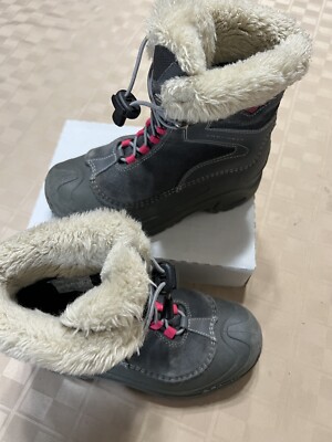 Columbia Omni-Heat Winter Boots BY1291-022 Girls Youth Size Gray Pink  Slip On
