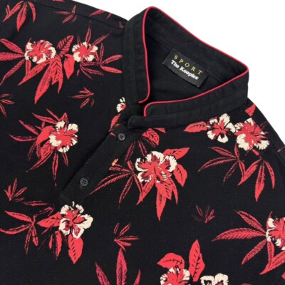 The Kooples Sport Men's Floral Button Polo Shirt Black   Large