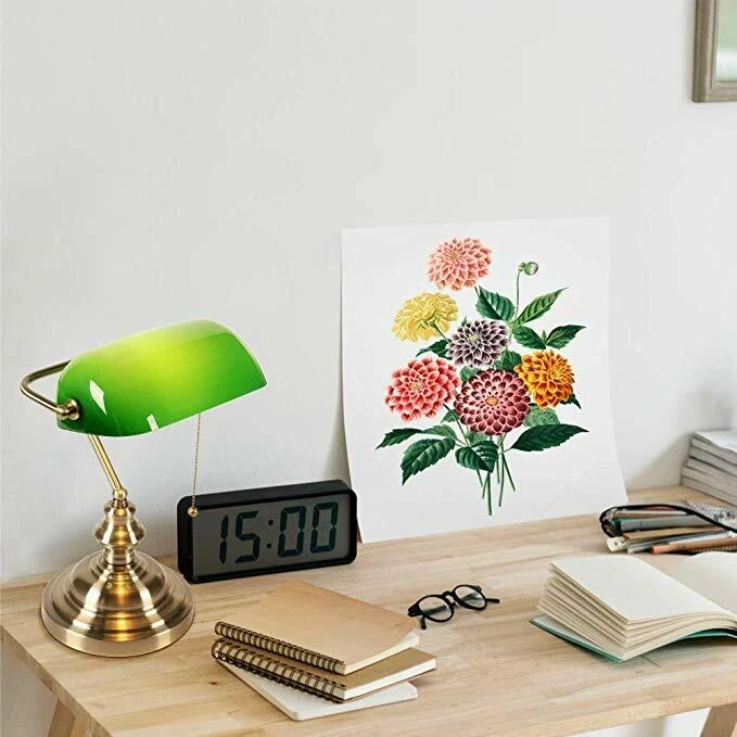 Traditional Green Banker Desk Lamp Pull Chain Switch Glass Light Satin Brass - Image 4 of 4