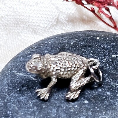 Frosch Silber 925 Vintage realistische Handarbeit Anhänger Charm 17mm