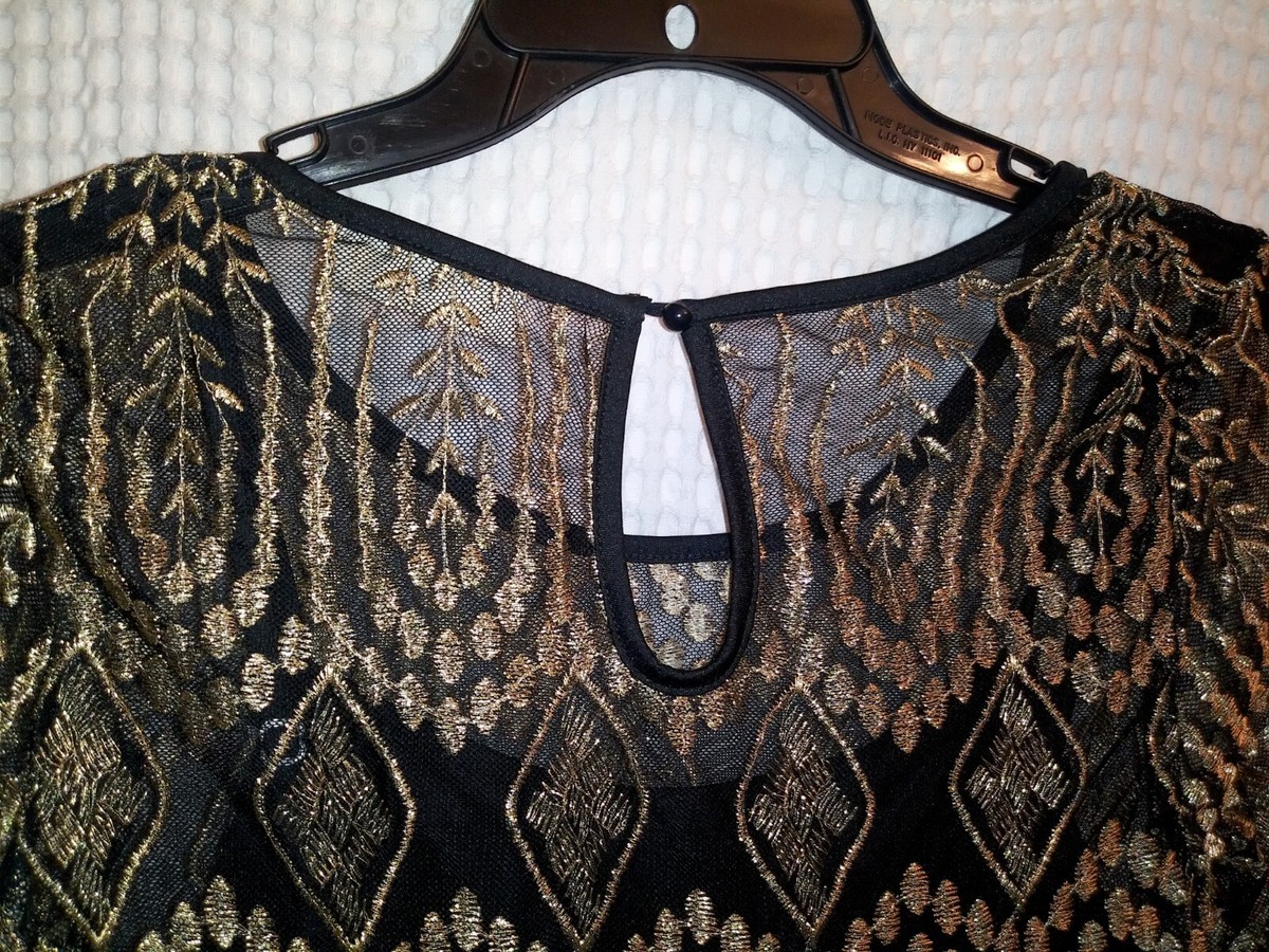 altar'd state black and gold dress Altar'd State Black & Gold Jacquard Sleeveless Cutout Mini Dress Size Small