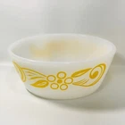 Federal Milk Glass Oven Ware Nesting Mixing Bowl Yellow Scroll Flowers 5" Vtg
