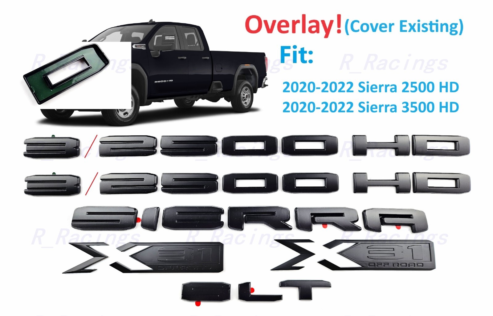 Overlay Matte black X31 Off Road Sierra 2500HD3500HD SLT Emblem 2020 ...