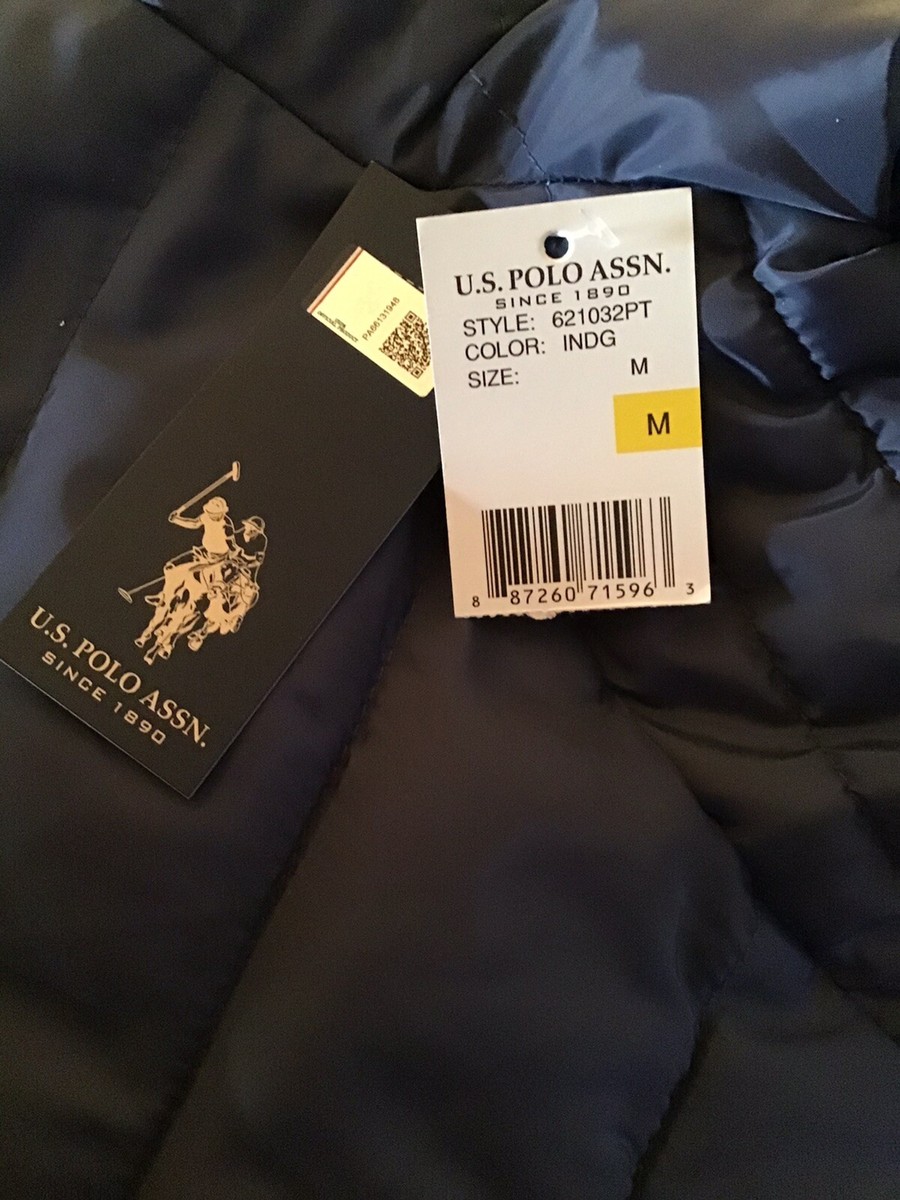 ショート US Polo Assn Puffer Jacket Women's Size M Indigo Blue Hooded Faux