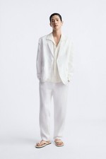 NWT ZARA MAN'S 100 LINEN LINED BLAZER WHITE SIZE L 4470/003