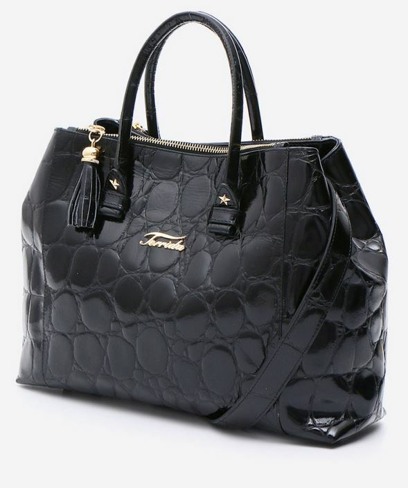 TERRIDA Embossed Blunt Bag Tote Handbag Real Calf Leather Handmade 
