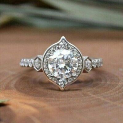1.80Ct Round Cut Simulated Diamond Wedding Engagement Ring 14k White Gold Plated