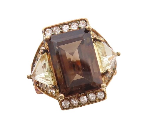 925 Sterling Silver Vintage Ring Gold Plated Smoky Quartz & Topaz Sz 6 RG30770 - 第 1/8 張圖片
