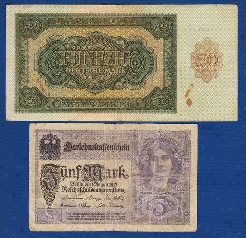 50 Mark 1948 DDR Germany banknotes + 5 Mark 1917 War stamp PECS BARANYA ! - Picture 2 of 2