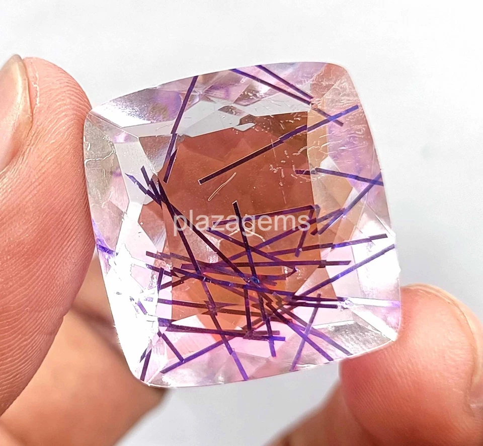 Purple Rutilated Quartz 70 Ct Certified Cushion Cut Loose Gemstone 22x21mm 4SUT - Image 3 of 4