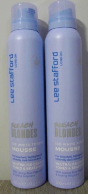 2 X LEE STAFFORD BLEACH BLONDES ICE WHITE TONING MOUSSE NEUTRALISES ORANGE 200ML