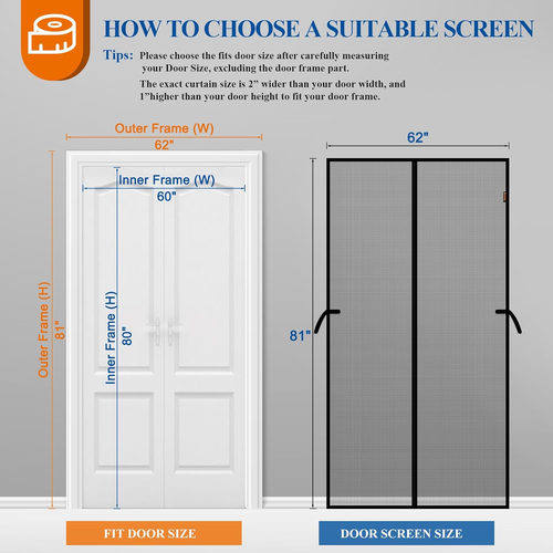 Magnetic Screen Door 60'' X 80'', Upgraded Polyester Scratch-Proof, Mesh Net Cur - Picture 2 of 12