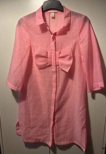 Pink H&M Eur 32 Button Up Collared Cute Pink Bow Front Shirt Womens Cute - Picture 13 of 24