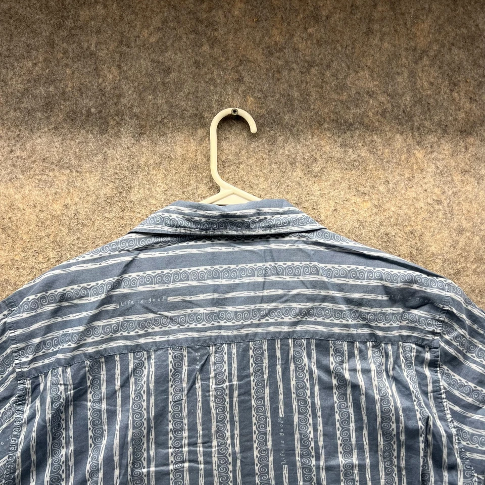 Camisa Life Is Good masculina grande azul casual manga curta listrada algodão - Imagem 3 de 4