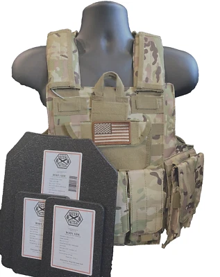 GREEN2 TACTICAL Multicam Tactical Vest Plate Carrier W/ Plates- 2 10x12 curved Front/back &Sides