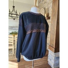Vintage 90s Abstract Suede Leather Grandpa Knit Two Toned Sweater Size XL