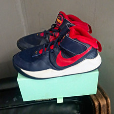 Nike Team Hustle Unisex Kids Mid Top Basketball Sneaker Navy/Red Size 13