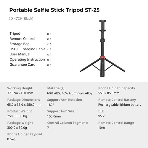 Phone Tripod Stand w Remote, 51" Portable Selfie Stick, for iPhone, Android, ... - Bild 9 von 9