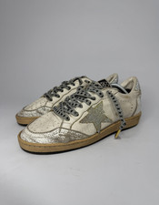 Golden Goose Ball Star Sneakers White Silver Glitter Star Distressed Size 37 EU