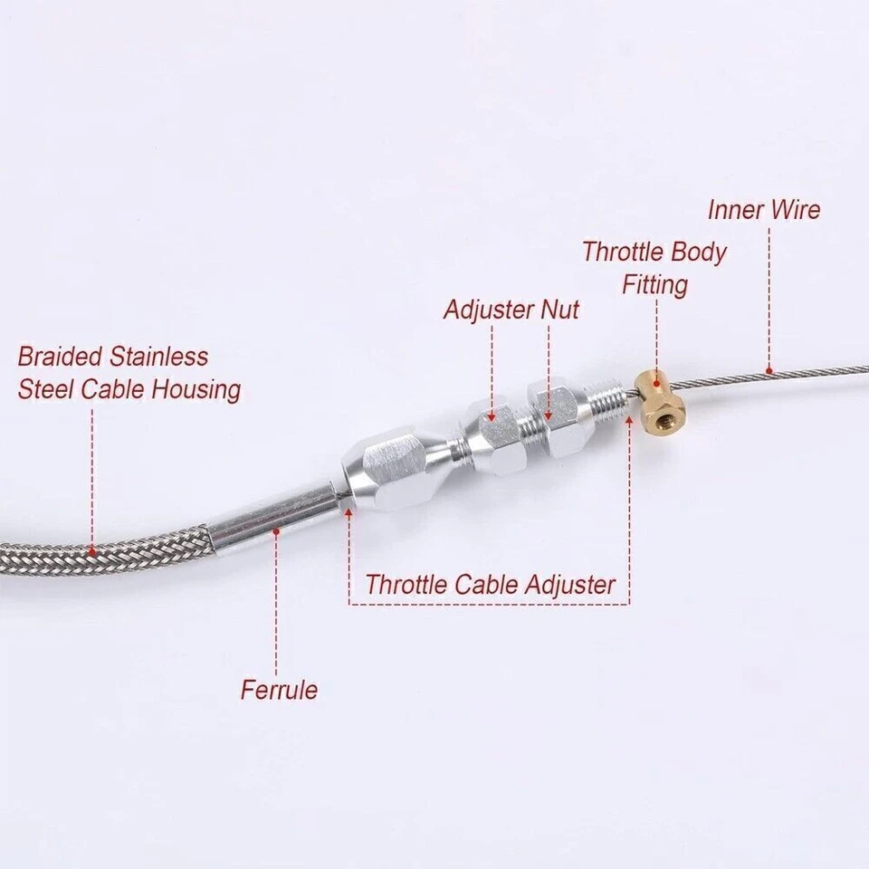 36" Length Adjustable Car Throttle Cable Accelerator Cable Replacement Silver Foto 3 de 4