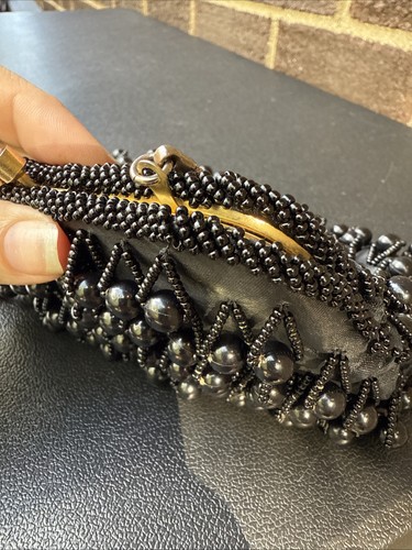 50’s Vintage Beaded Purse Evening Bag Clutch Black High Quality Hong Kong - Picture 11 of 11