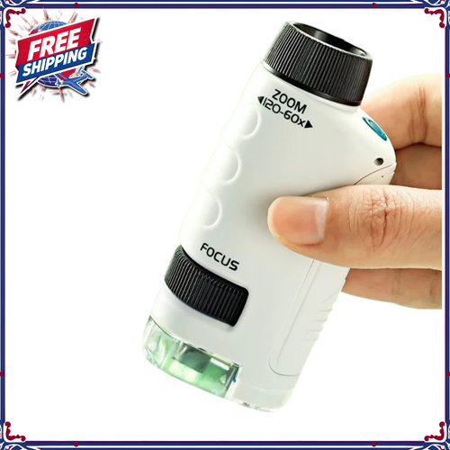 Pocket Microscope Kids Science Toy Kit 60-120x Educational Handheld LED Light - Picture 2 of 12