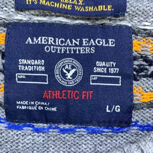 American Eagle Sweater Men's Large Gray Rabbit Hair Cotton Blend Athletic Fit - Picture 4 of 9