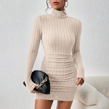 Women's Classic-Fit Lightweight Long-Sleeve Turtleneck Bodycon Mini Club Dresses