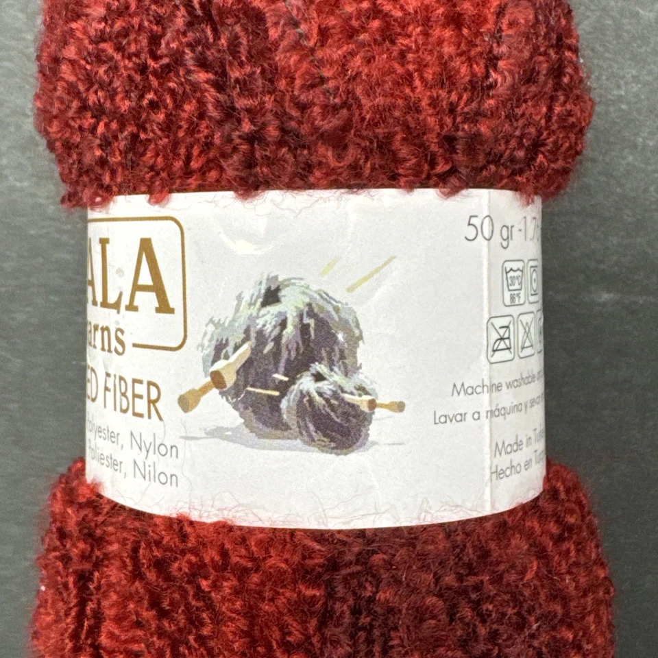Lote De 5 Hilos GALA Mezcla Fibra Acrílico Poliéster Nylon Rojo Granate, Hilo Boucle Foto 3 de 4