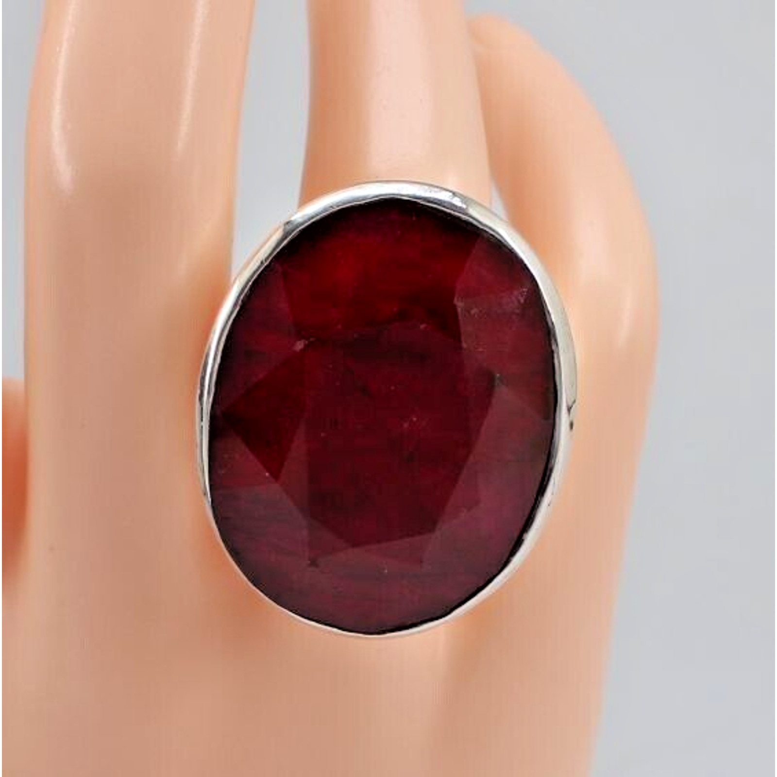 Chunky Red Ruby 925 Sterling Silver Ring • Brutal… - image 1