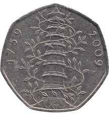 2009 Kew Gardens 50p Coin, Genuine, Circulated, UK, 1759- 2009