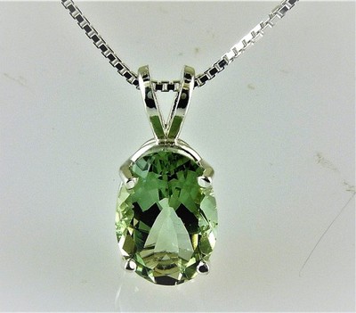 Natürlicher ovaler grüner Amethyst Edelstein Anhänger, 925 Sterlingsilber, 5,12 kt