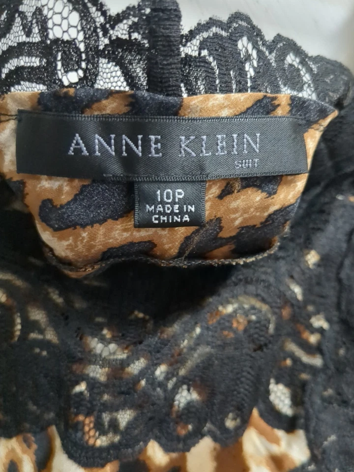 Camiseta regata Anne Klein renda preta 100% seda estampa de leopardo animal - Imagem 4 de 4