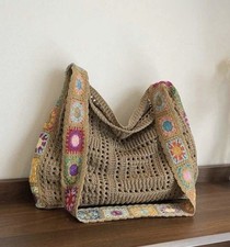 Granny Square Bag, Crochet shoulder bag, Handmade Vintage Style BROWN -New
