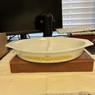 Vintage Pyrex 1960's Royal Wheat Divided Oval 1.5 Qt Casserole Dish