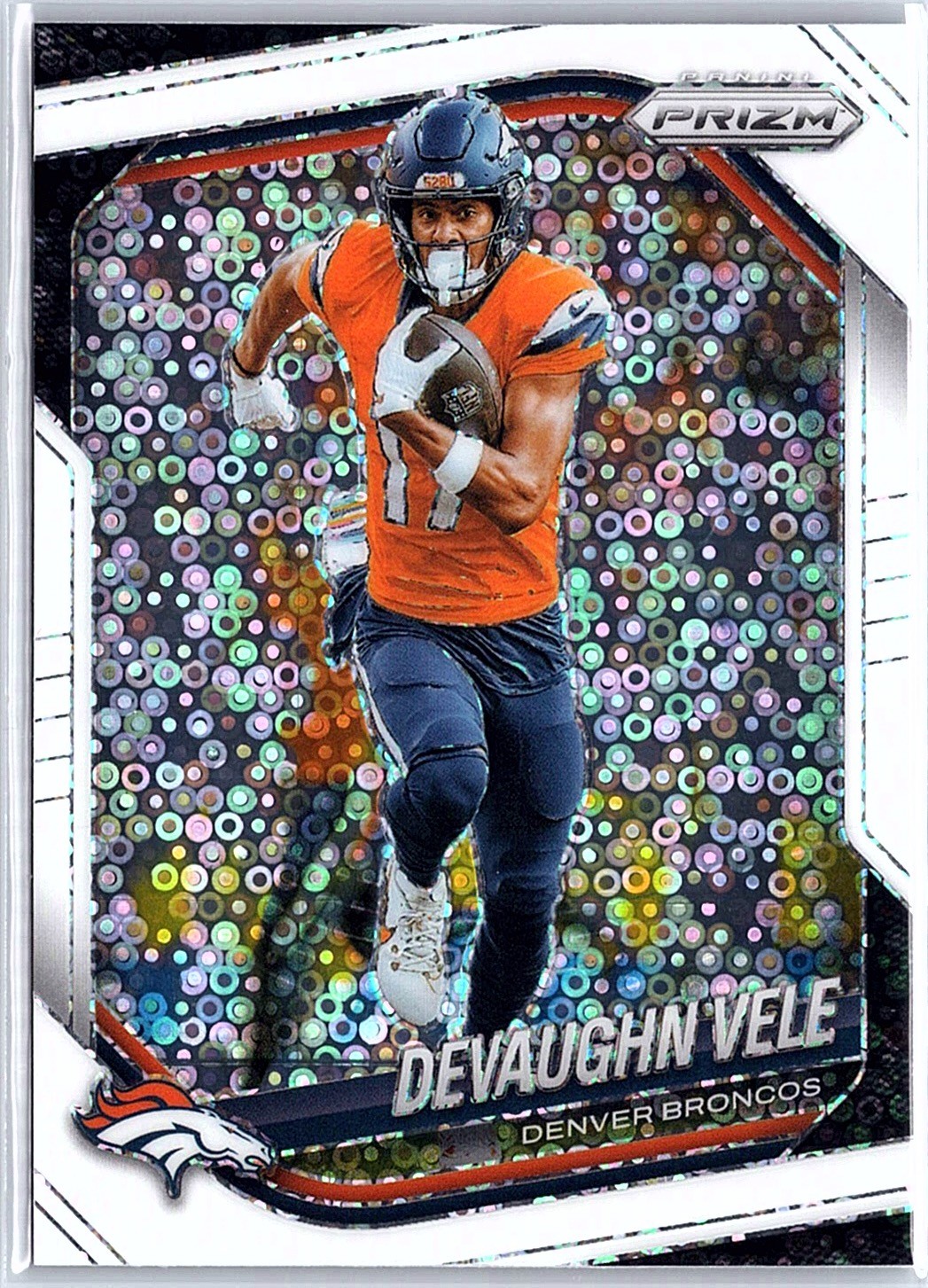 2025 Panini Prizm Devaughn Vele #54 White Disco Denver Broncos