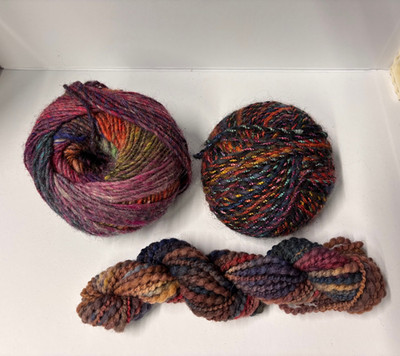 Handspun Artisan Yarn Lot 3 Pieces Wool Bulky Nubby Silk Blend Jewel Tone 1970s